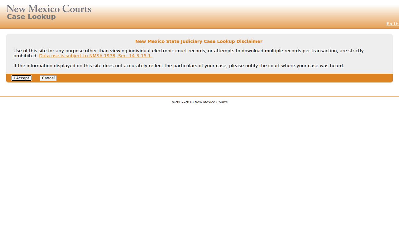 Chaves County case search New Mexico Case Lookup access screen