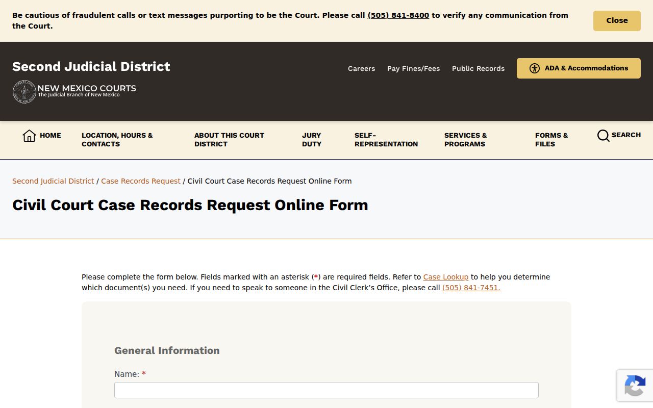Chaves County civil docket court case record request form model