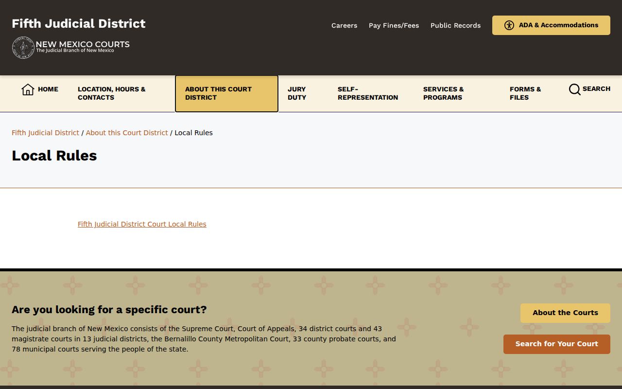 Chaves County civil docket Fifth Judicial District local rules page