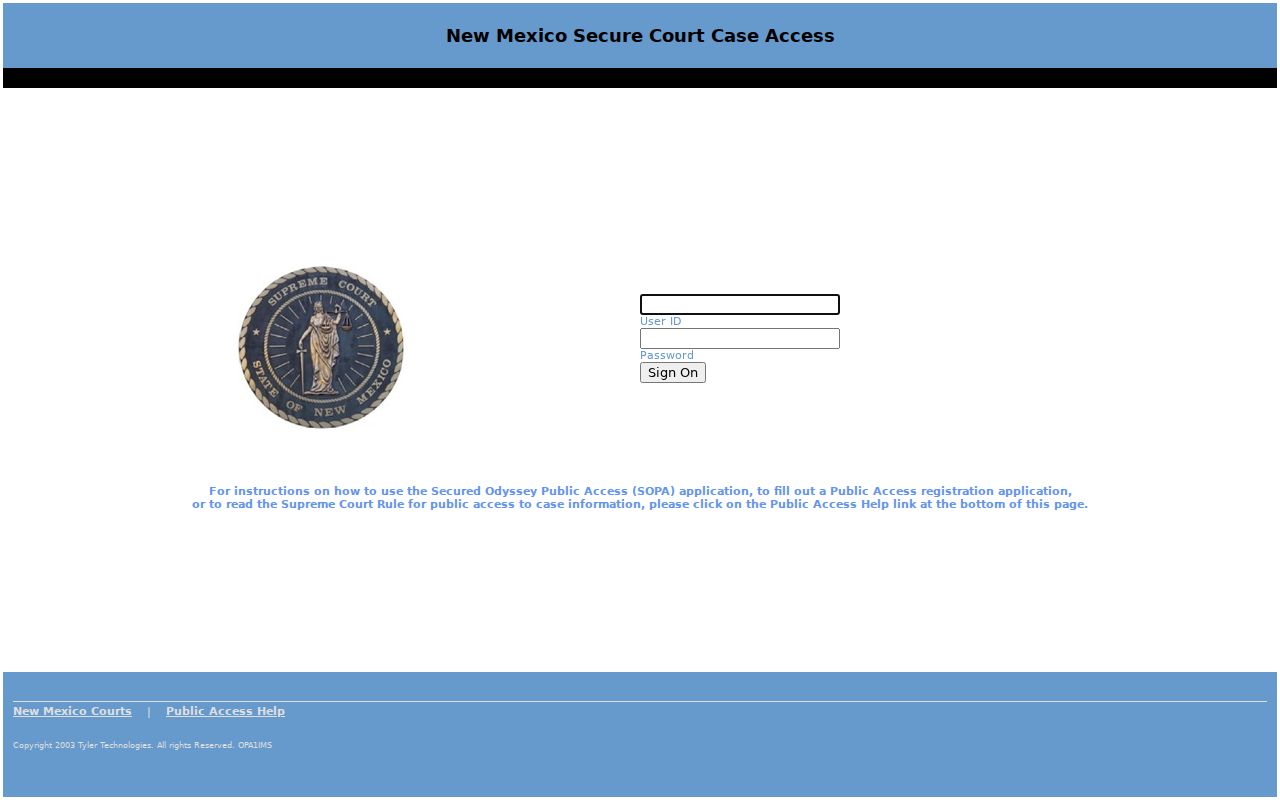 Chaves County court calendar legacy SOPA calendar login page