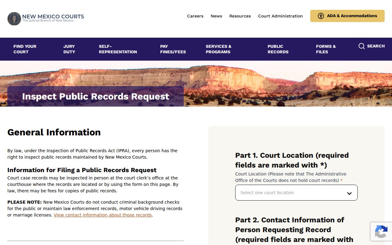 Chaves County court records New Mexico judiciary IPRA request form