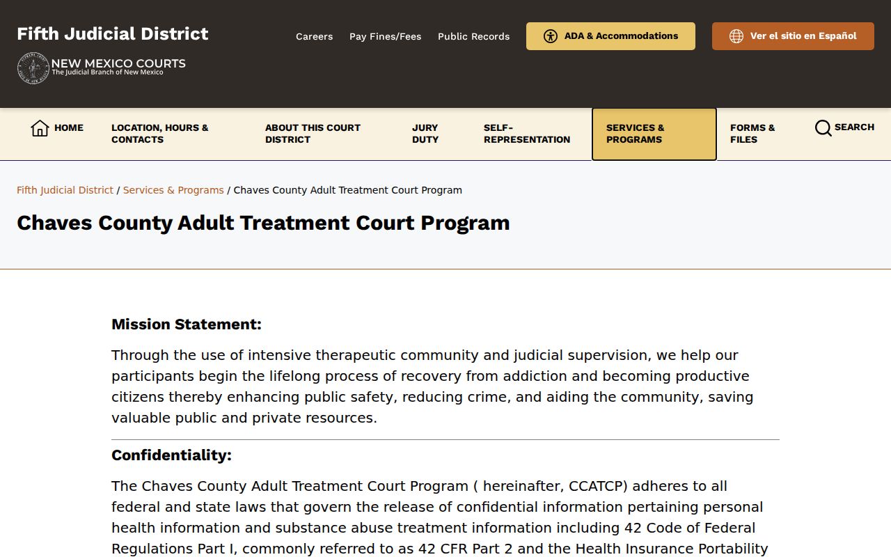 Chaves County criminal docket Adult Drug Court program page