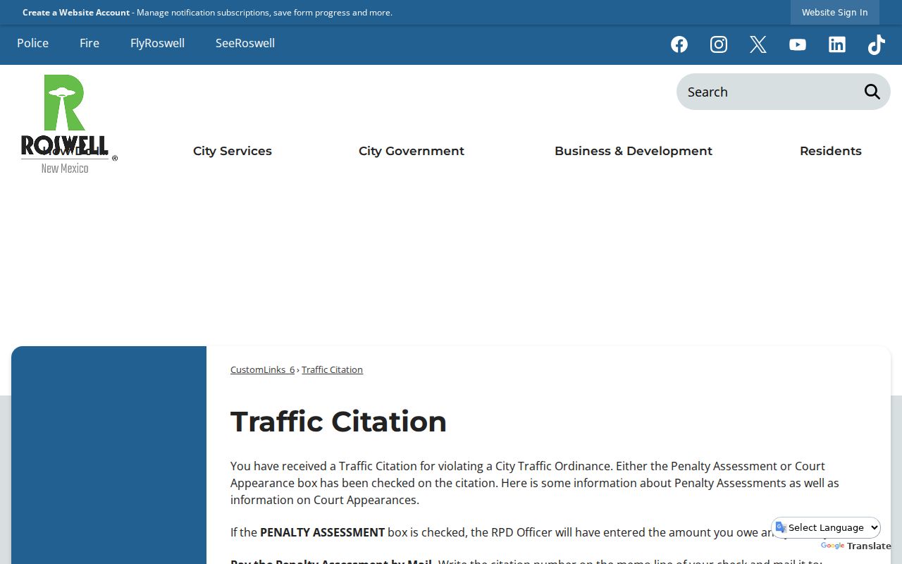Roswell court docket traffic citation records